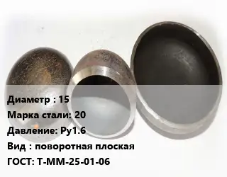 Заглушка стальная 15 Сталь: 20 Ру1.6 поворотная плоская ГОСТ: Т-ММ-25-01-06